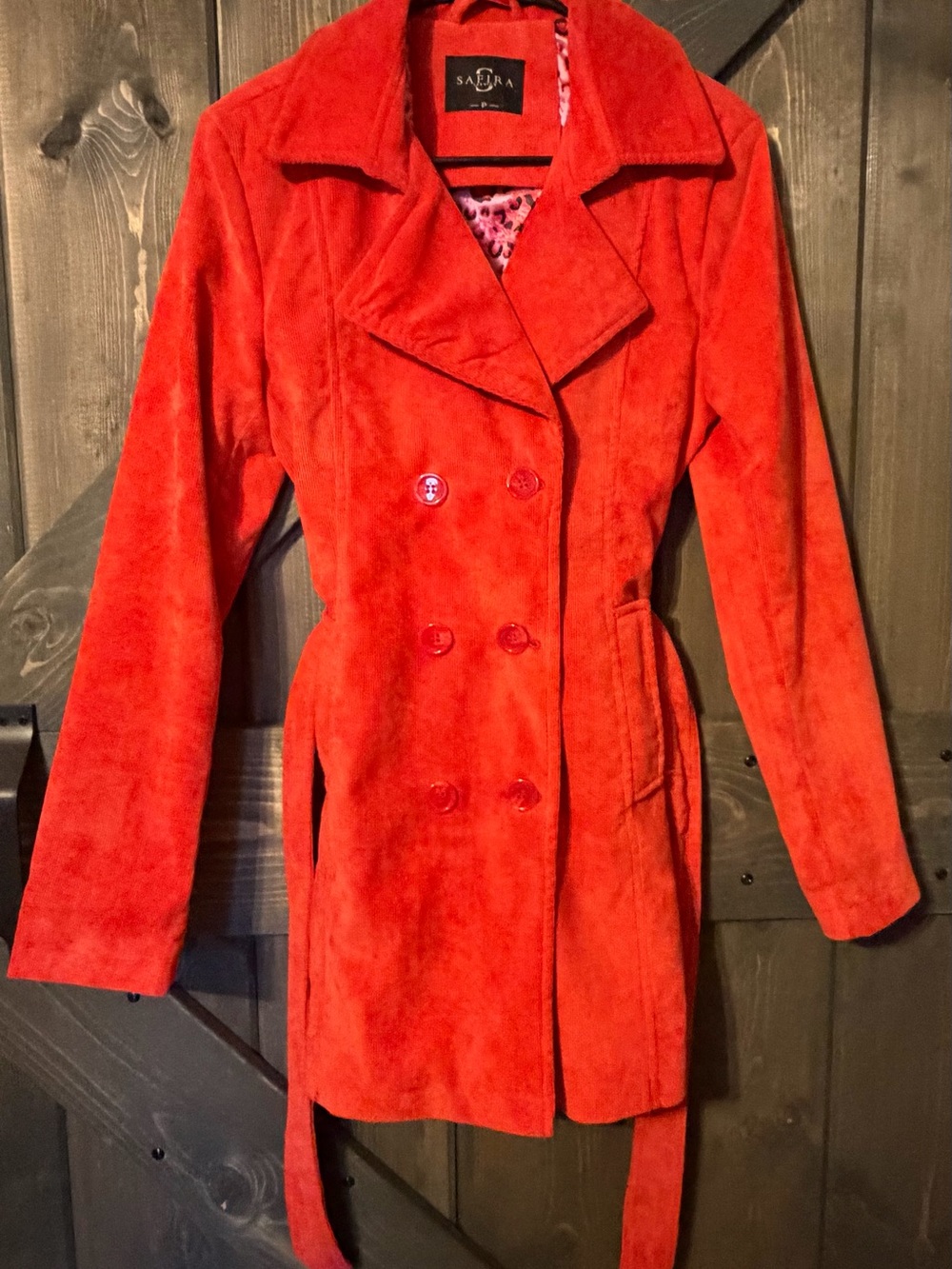 Women's Vibrant Red Double-Breasted Trench Coat with Tie Waist